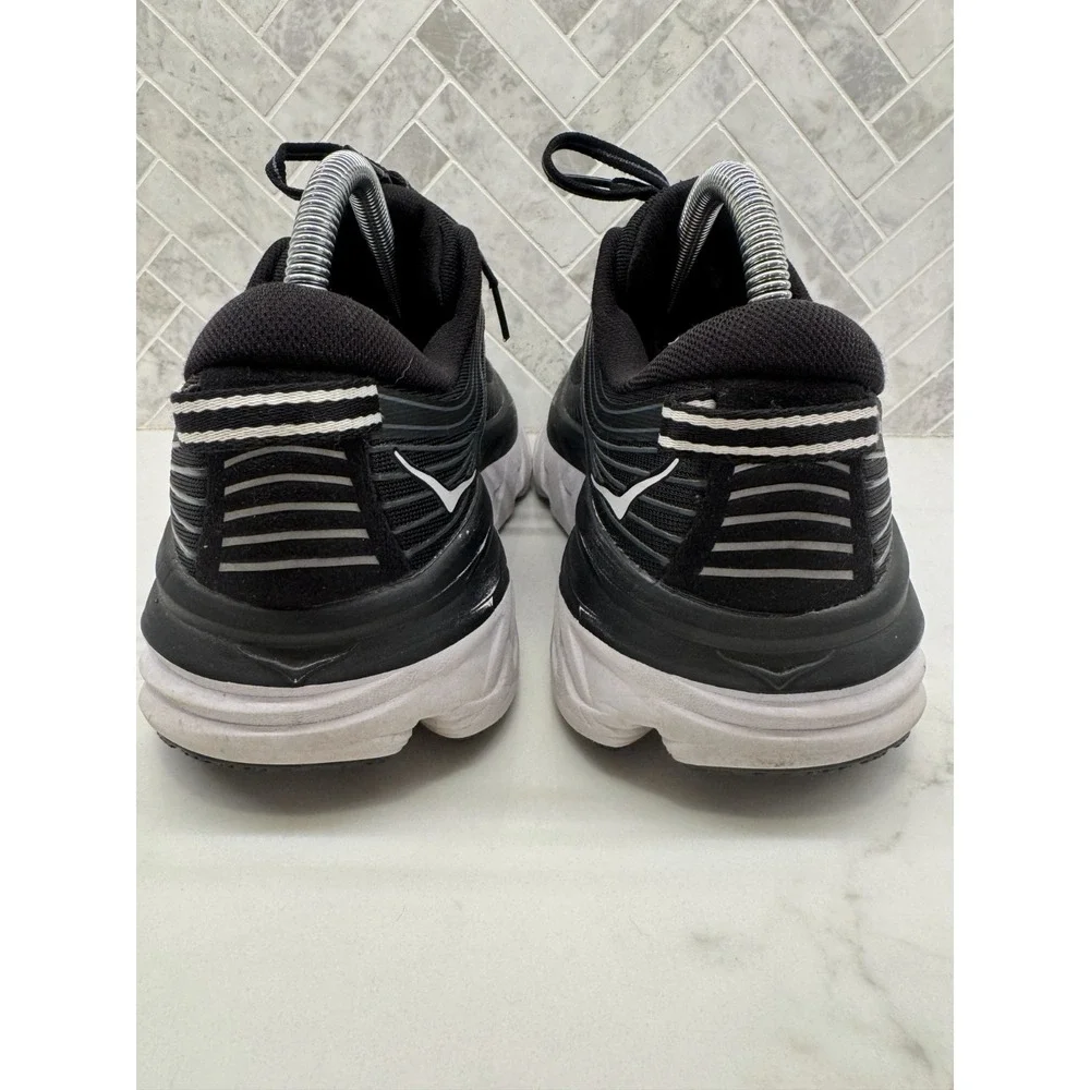 Hoka One One Bondi 7 Running Shoes Womens Size 8 Black White Lace Up Athletic